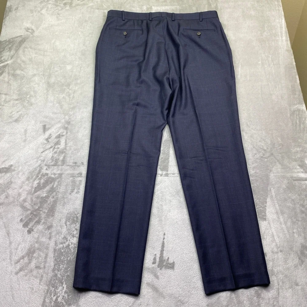 Lauren Ralph Lauren Mens Navy Blue Windowpane Plaid‎ 100% Wool Dress Pants 38x32